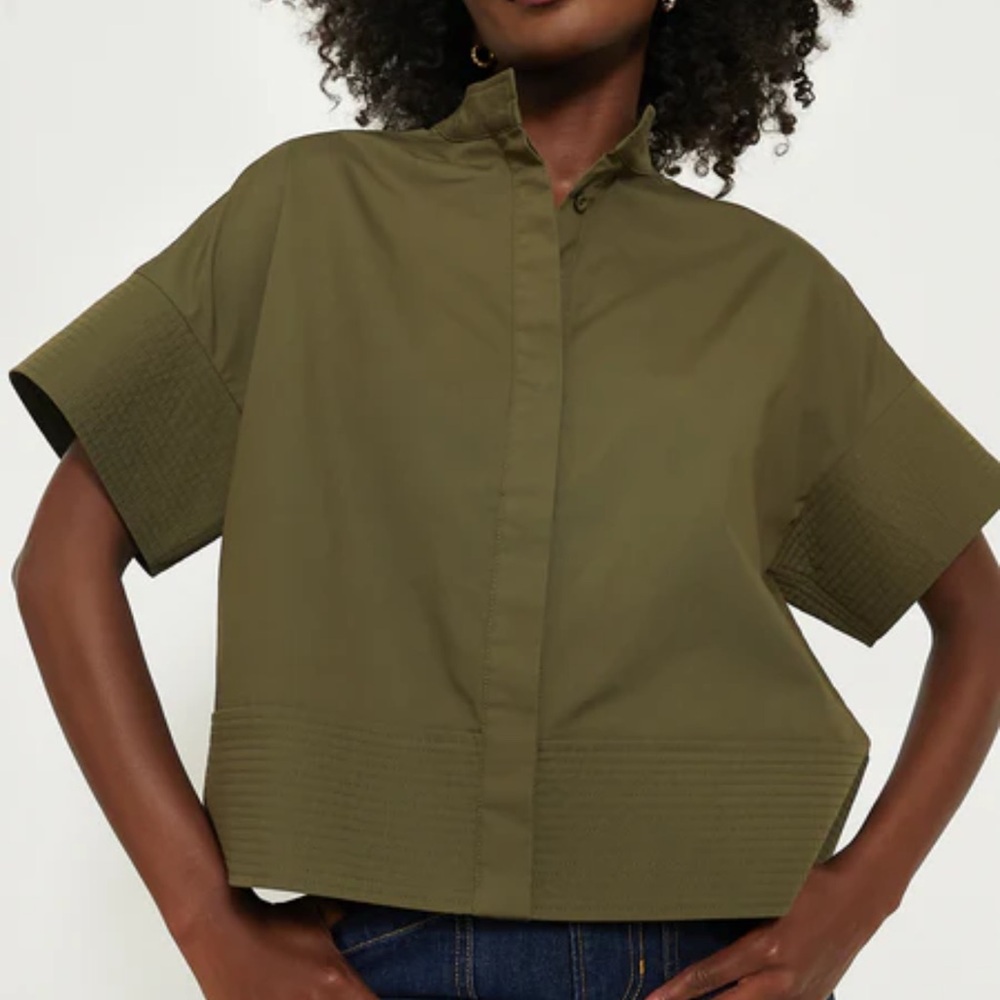Tuckernuck Green Button Down Shirt with Mandarin Collar and Short Sleeves